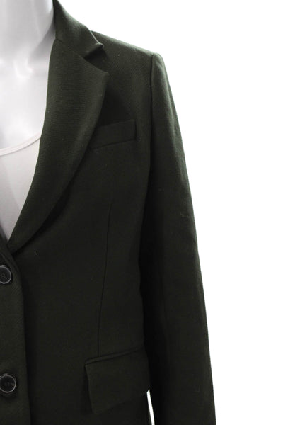 Zara Woman Women Overcoat Green Wool Collared Button Solid Army Size M