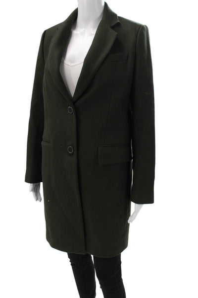 Zara Woman Women Overcoat Green Wool Collared Button Solid Army Size M