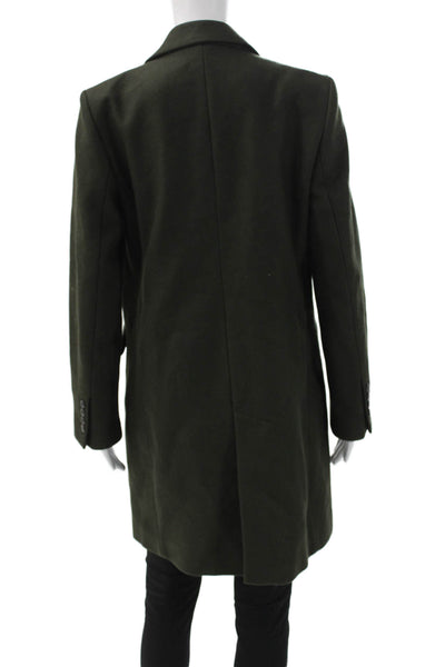 Zara Woman Women Overcoat Green Wool Collared Button Solid Army Size M