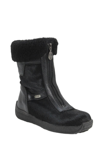 Pajar Women's Round Toe Leather Rubber Sole Boots Black Size 7