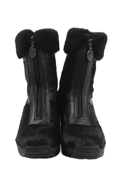 Pajar Women's Round Toe Leather Rubber Sole Boots Black Size 7