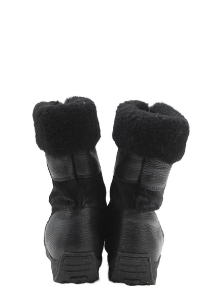 Pajar Women's Round Toe Leather Rubber Sole Boots Black Size 7