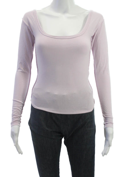 We The Free Womens Basic Square Neck Long Sleeve T-Shirt Pink Size XS
