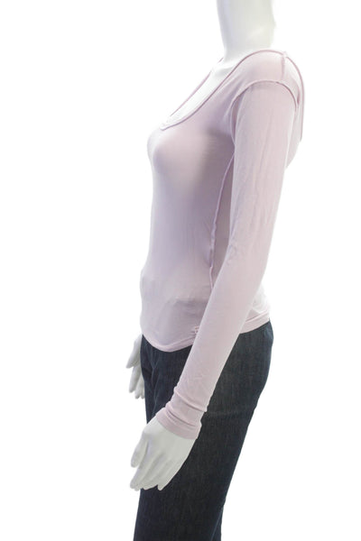 We The Free Womens Basic Square Neck Long Sleeve T-Shirt Pink Size XS