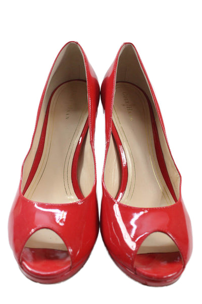 Cole Haan Womens Patent Leather Peep Toe Chelsea Pumps Red Size 10.5 B