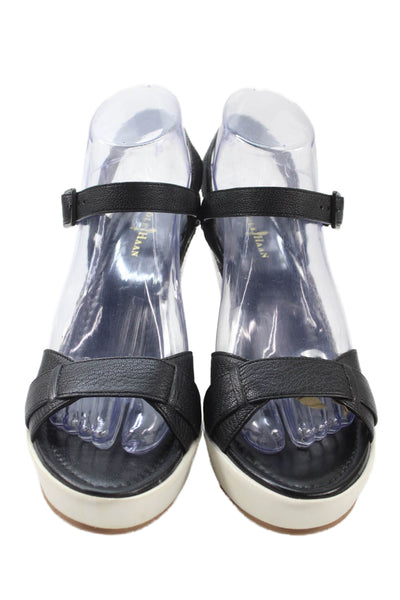 Cole Haan Womens Leather Wedge Slingbacks Sandals Black Size 7.5 B