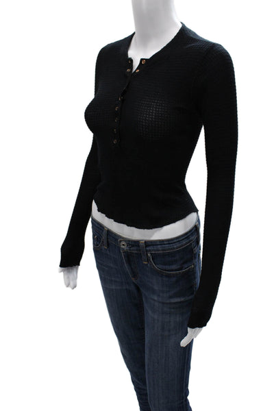 Intimately Free People Women Cropped Button-Up Black Long Sleeve Top Size XS