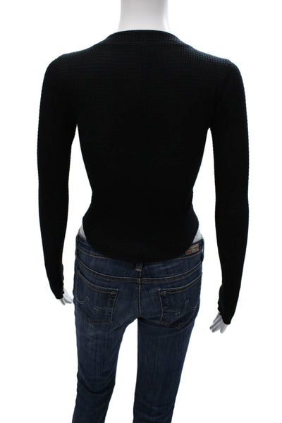 Intimately Free People Women Cropped Button-Up Black Long Sleeve Top Size XS