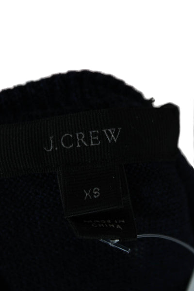 J Crew Women Dark Blue Linen Round Neck 3/4 Sleeve Basic Blouse Size XS