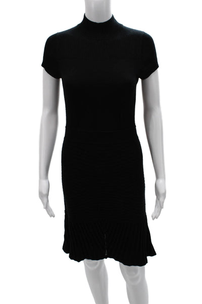 Milly Women Sweater Dress Black Short Sleeve Mock Neck Wool Cashmere Size S