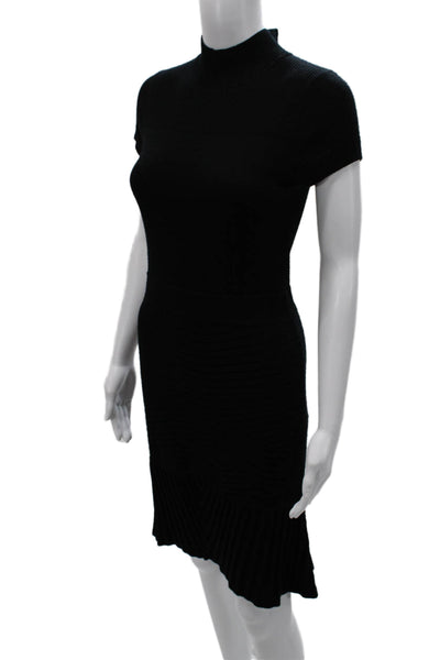 Milly Women Sweater Dress Black Short Sleeve Mock Neck Wool Cashmere Size S