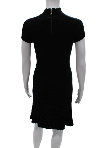 Milly Women Sweater Dress Black Short Sleeve Mock Neck Wool Cashmere Size S