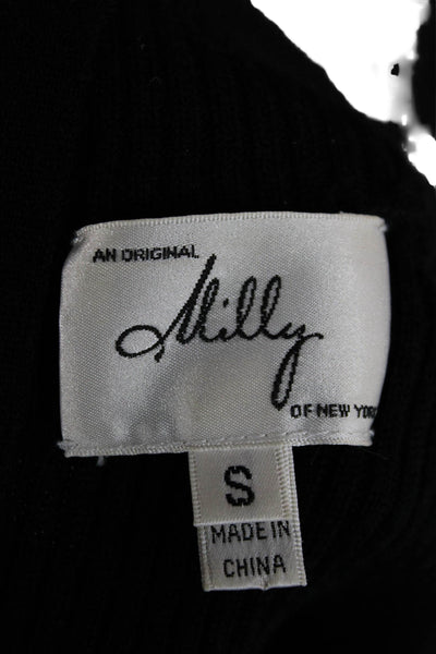 Milly Women Sweater Dress Black Short Sleeve Mock Neck Wool Cashmere Size S