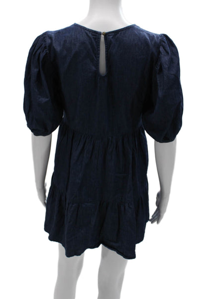 Speechless Women Trapeze Dress Dark Blue Cotton Short Sleeve Button Size XS