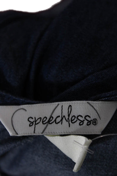 Speechless Women Trapeze Dress Dark Blue Cotton Short Sleeve Button Size XS