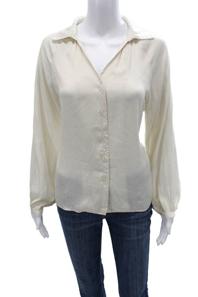 Grade & Gather Women Collared Button Up Blouse Beige Long Sleeve Size S