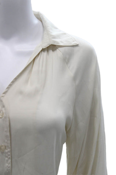 Grade & Gather Women Collared Button Up Blouse Beige Long Sleeve Size S