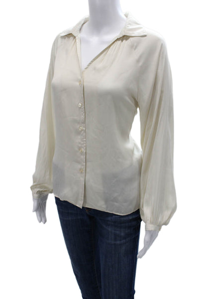 Grade & Gather Women Collared Button Up Blouse Beige Long Sleeve Size S