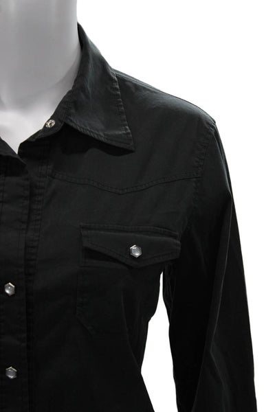Theory Women Collared Black Long Sleeve Button-Up Polyester Blouse Size L