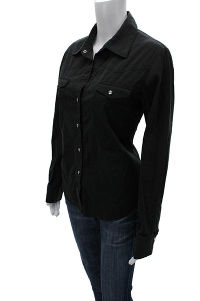 Theory Women Collared Black Long Sleeve Button-Up Polyester Blouse Size L
