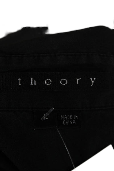 Theory Women Collared Black Long Sleeve Button-Up Polyester Blouse Size L
