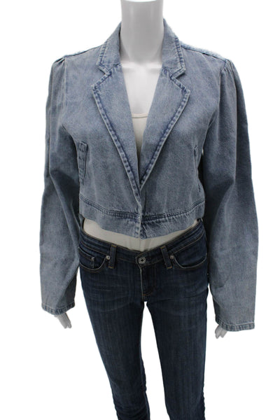 Splendid Womens Light Blue Cotton Collared Button Long Sleeve Blazer Size L