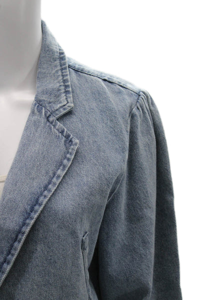 Splendid Womens Light Blue Cotton Collared Button Long Sleeve Blazer Size L