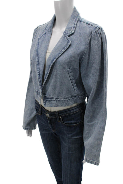 Splendid Womens Light Blue Cotton Collared Button Long Sleeve Blazer Size L