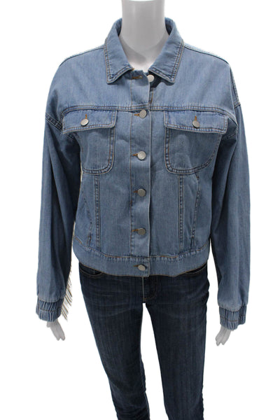 Le Lis Womens Light Blue Cotton Button Collared Cowboy Jacket Size S