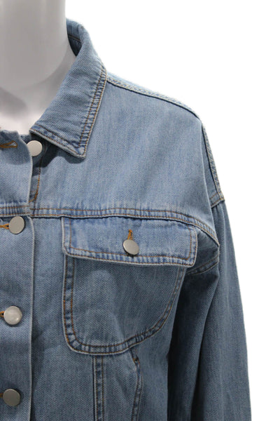 Le Lis Womens Light Blue Cotton Button Collared Cowboy Jacket Size S