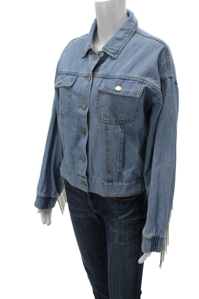 Le Lis Womens Light Blue Cotton Button Collared Cowboy Jacket Size S