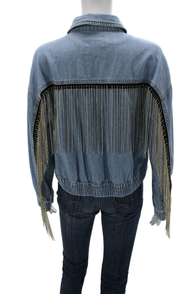 Le Lis Womens Light Blue Cotton Button Collared Cowboy Jacket Size S