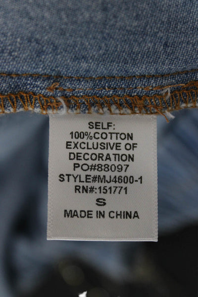 Le Lis Womens Light Blue Cotton Button Collared Cowboy Jacket Size S