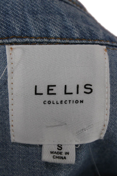 Le Lis Womens Light Blue Cotton Button Collared Cowboy Jacket Size S