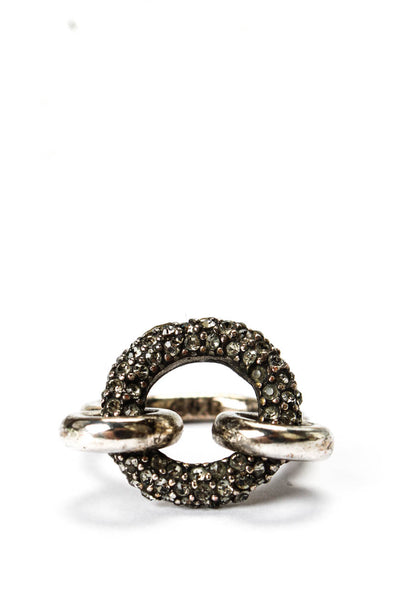 Giles & Brother Womens Silver Tone Rhinestone Circle Top Ring Sz 5.5