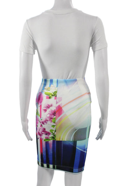 Clover Canyon Womens Straight Pencil Skirt Blue Floral Polyester Knee Size XS
