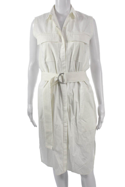 Helmut Lang Womens Shirt Dress White Sleeveless Collared Buckle Size 0