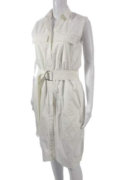 Helmut Lang Womens Shirt Dress White Sleeveless Collared Buckle Size 0