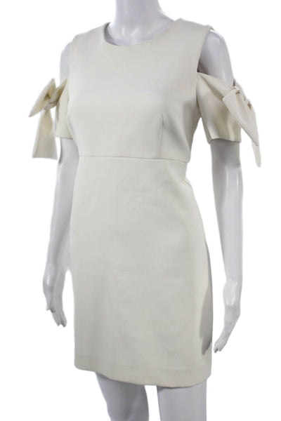Milly Womens White Cotton Shift Mini Dress Tie Crew Neck Size 6