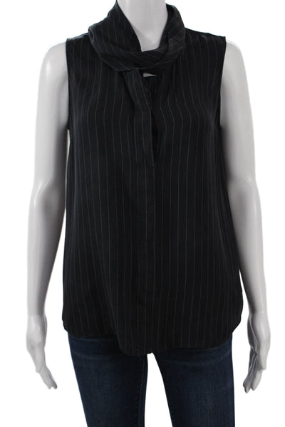Theory Womens Black Silk Striped Tie Blouse Sleeveless Classic Fall Size M