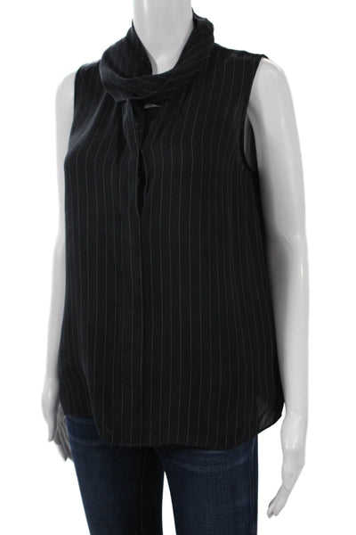 Theory Womens Black Silk Striped Tie Blouse Sleeveless Classic Fall Size M