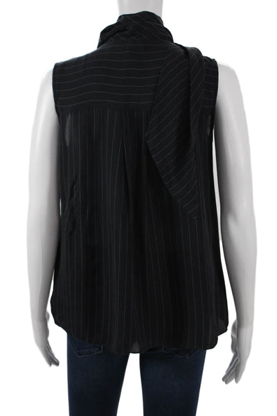 Theory Womens Black Silk Striped Tie Blouse Sleeveless Classic Fall Size M