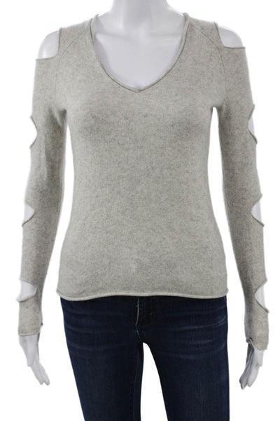 Aqua Cashmere Women Gray Cashmere V Neck Pullover Sweater Long Sleeve Size XS