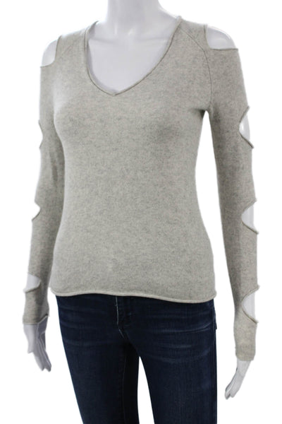 Aqua Cashmere Women Gray Cashmere V Neck Pullover Sweater Long Sleeve Size XS