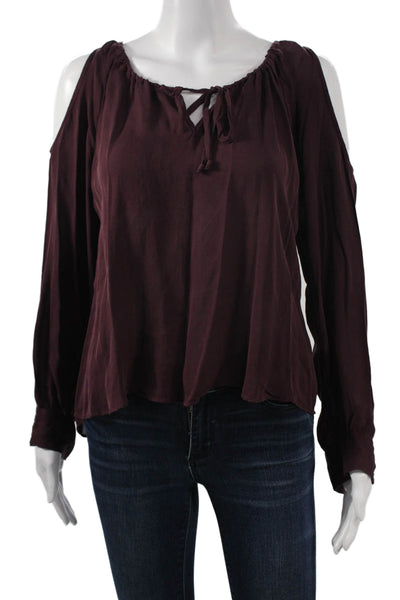 Chelsea Flower Womens Bohemian Purple Silk Drawstring Long Sleeve Blouse Size S