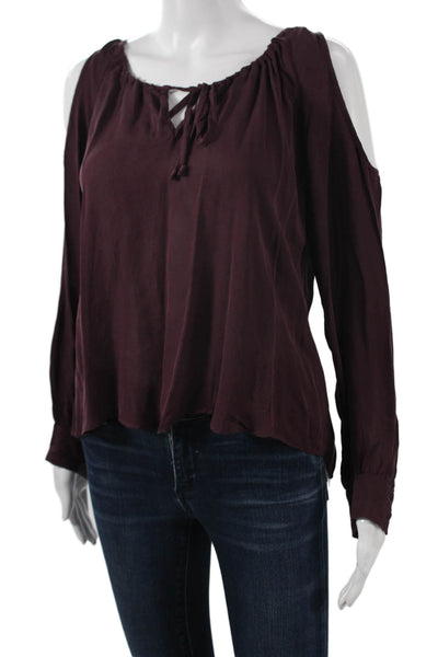 Chelsea Flower Womens Bohemian Purple Silk Drawstring Long Sleeve Blouse Size S