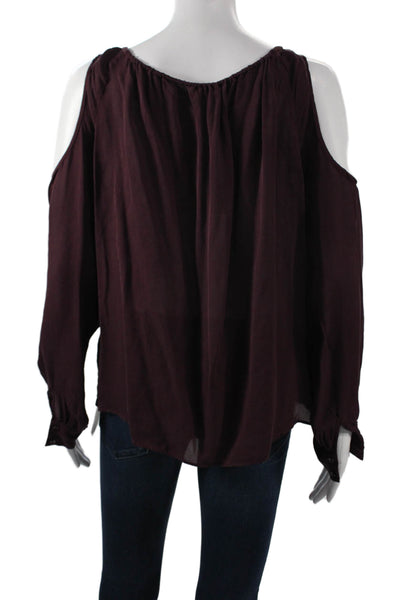 Chelsea Flower Womens Bohemian Purple Silk Drawstring Long Sleeve Blouse Size S