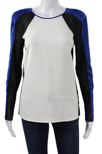 Cynthia Rowley Women Black Polyester Round Neck Button Long Sleeve Top Size M