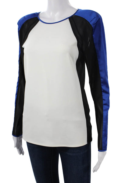 Cynthia Rowley Women Black Polyester Round Neck Button Long Sleeve Top Size M
