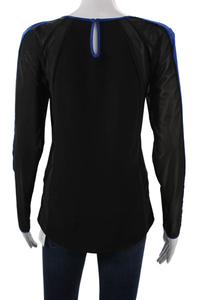Cynthia Rowley Women Black Polyester Round Neck Button Long Sleeve Top Size M